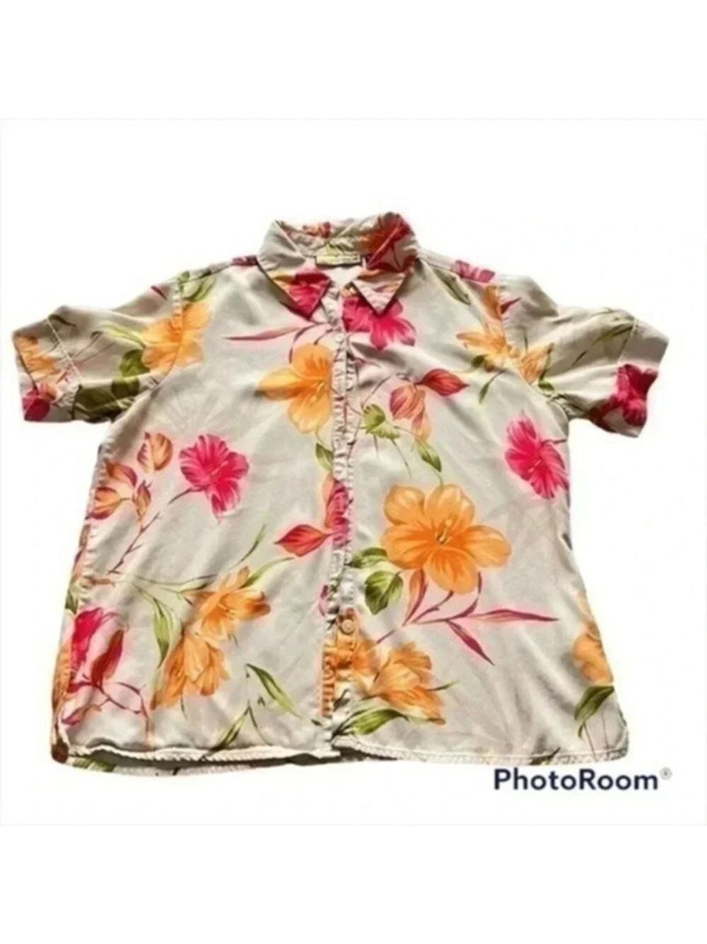 Havana Jack's Cafe Womans Size LG Hibiscus Short Sleeve Hawaiian Shirt